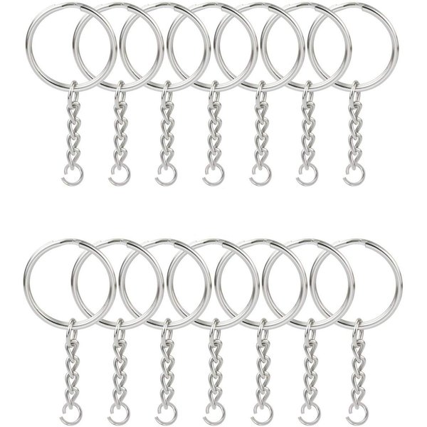 KINGFOREST 50PCS Split Key Ring with Chain 1 inch and Jump Rings, Silver Color Metal Split Key Chain Ring Parts with Open Jump Ring and Connector.