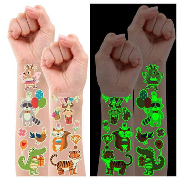 Partywind Glow Animals Temporary Tattoos for Kids, 170 Styles Jungle Animals Zoo Party Supplies Favors, Goodie Bag Stuffers for Kids Birthday Party Decorations, Prizes for Kids Classroom