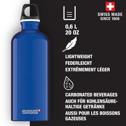 SIGG - Aluminum Water Bottle - Traveller Blue - Climate Neutral Certified - Suitable For Carbonated Beverages - Leakproof & Lightweight - BPA Free - 20 oz