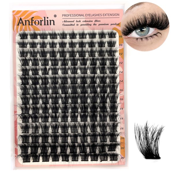 Fluffy Lash Clusters 10-20mm Cluster Eyelash Extensions 140 Pcs D Curl Volume Individual Lashes 3D Wispy Lash Clusters False Eyelashes DIY at Home, by Anforlin