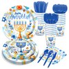 116 Pcs Hanukkah Party Supplies 16 Guests Chanukah Party Decorations Set Including Hanukkah Party Paper Plates Dinner Plates Napkins Cups Set for Hanukkah Party Decoration