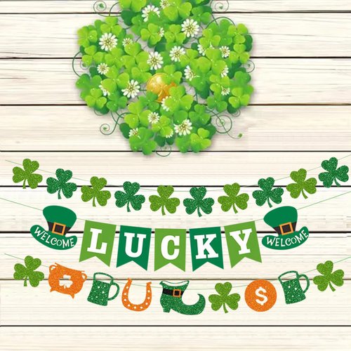 LanttAotte Lucky Banner St Patricks Day Decorations Saint Patricks Day Banner Green Shamrock Garland Irish Decor Spring Party Supplies