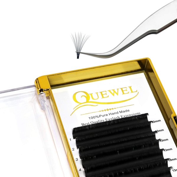 QUEWEL Volume Eyelash Extensions | 0.03-0.12mm | C/CC/D/DD Curl | 8-25mm Length | Easy Fan Volume Lashes 2D-20D Self Fanning Volume Lashes 0.05D 13mm Long Lasting Blooming Lashes(0.05D 13)