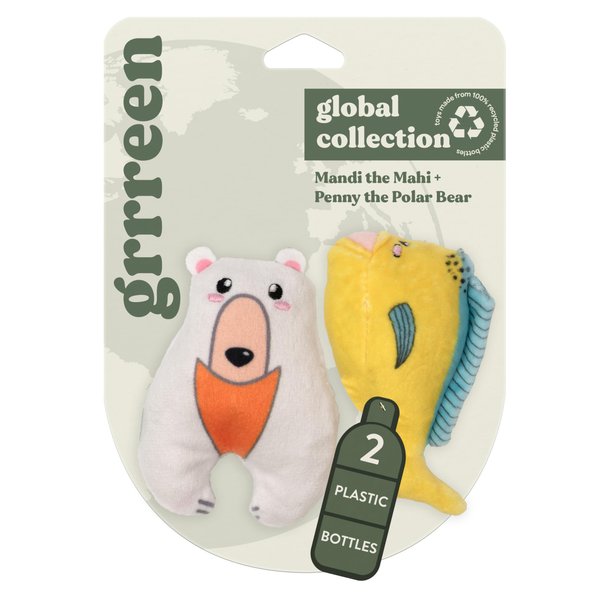 GRRREEN Stuffed Animal Cat Toy | Mahi and Polar Bear Mixed Bundle | Value 2-Pack for Indoor Cats | Cute Interactive Plush Toys | Made of Eco-Friendly Materials - Go Green!