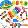INLAIER Kids Musical Instruments Set, 20 Pcs Wooden Shakers Percussion Instruments Tambourine Xylophone Toys, Child Early Learning Musical Toys for Boys and Girls Gifts Present with Carrying Bag