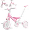 YGJT 5 in 1 Tricycle for Toddlers 1-3, Toddler Balance Bike with Parent Steering Push Handle and Removable Pedal, Kids Trike Baby Toys for 1 2 3 Year Old Boys Girls, Birthday Gifts(Pink)