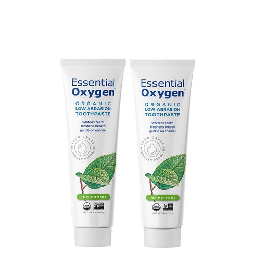 Essential Oxygen BR Certified Organic Toothpaste, for Whiter Teeth, Fresher Breath, Happier Gums, Tooth Sensitivity, Peppermint, 4 Ounce (Pack of 2)