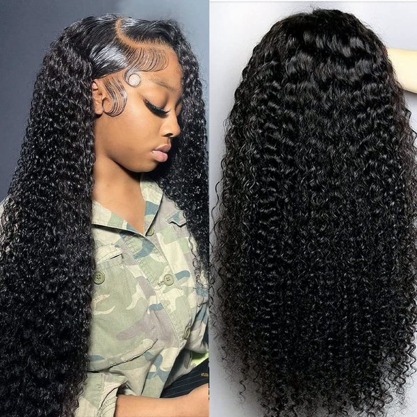 Curly Lace Front Wig Human Hair 13x4 Kinky Curly Transparent Lace Frontal Wigs with Baby Hair Pre Plucked 22 Inch Curly Wigs for Women 180 Density Brazilian Deep Curly Lace Front Wigs Human Hair