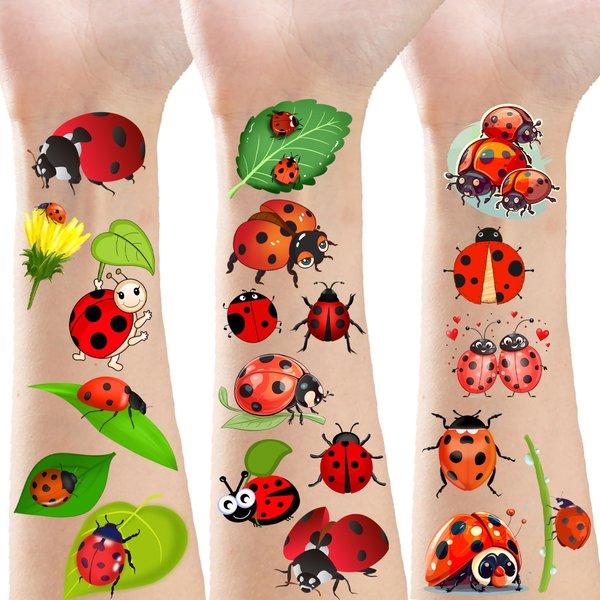 ATSMOICY 340 Pieces Ladybug Temporary Tattoos Stickers - Beetle Party Themed Baby Shower Girls Birthday Party Favors Decorations Kids Tattoo Gifts