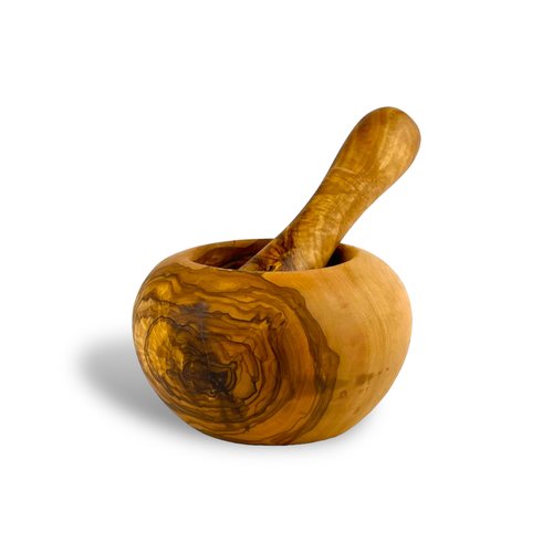 Savory Farms Rustic Olive Wood Mortar and Pestle – 6" Diameter Handcrafted Natural Olive Wood Grinder – Durable, Eco-Friendly Kitchen Tool for Herbs, Spices, and Pastes