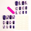 TBRZTR Press on Nails Medium Square Artificial Acrylic Nails with Purple Marbling Design False Nails Purple French False Nails Full Cover Reusable Glossy Coffin Nails Glue on Nails for Women 24Pcs