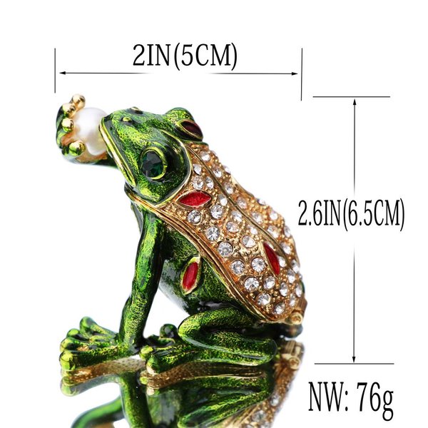 Waltz&F Kiss pearl frog Trinket Box Hinged Hand-painted Animal Figurine Collectible Ring Holder