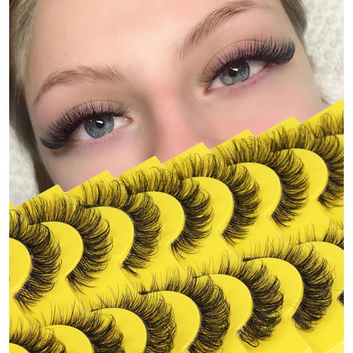 False Eyelashes Russian Strip Lashes D Curl Wispy Natural Look Faux Mink Lashes Like Eyelash Extension Fluffy zanlufly Transparent Band Cat Eye Fake Eyelashes Pack