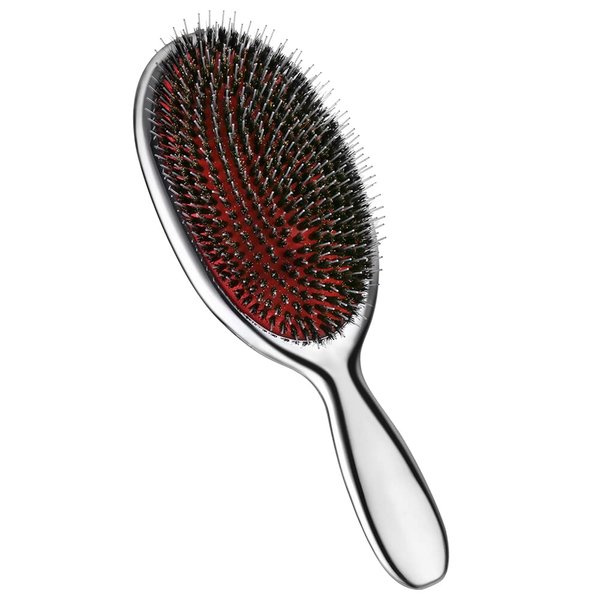 Boar Bristle Hair Brush Mix with Nylon, Hair Extension Natural Boar Bristle for Women and Men, Chrome,Silver