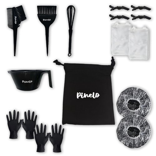 Pinelo 17-in-1 Hair Dye Kit - Pouch with Complete Hair Coloring Kit, Color Mixing Bowl, Brushes, Clips, Disposable Gloves, Mixing Whisk - DIY Highlights, Professional, Hairdressing Supplies