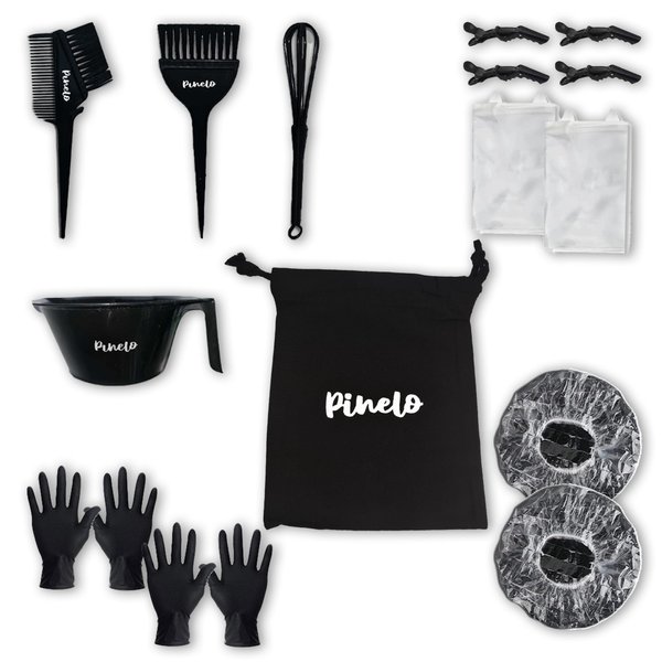 Pinelo 17-in-1 Hair Dye Kit - Pouch with Complete Hair Coloring Kit, Color Mixing Bowl, Brushes, Clips, Disposable Gloves, Mixing Whisk - DIY Highlights, Professional, Hairdressing Supplies