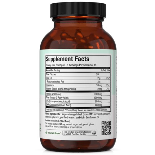 Maxi Health Omega-3 Fatty Acids Concentrate - Fish Oil - 2000Mg - 90 Gel Capsules - Kosher