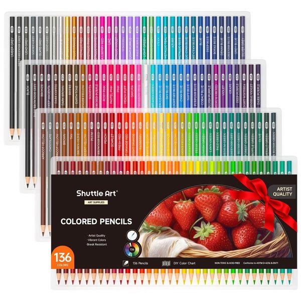 Shuttle Art 136 Coloured Pencils , Soft Core Colouring Pencils Set for Adult Colouring Books, Doodling, Sketching, Drawing, Art Supplies