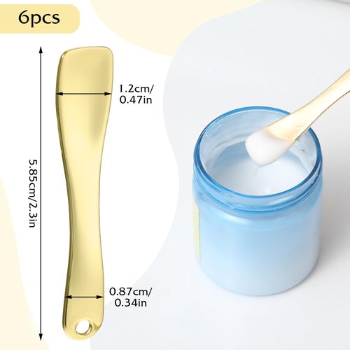 Trinkrittey 6 Pcs Metal Makeup Spatula Tool, Mini Skincare Spatula Skin Care Facial Cream Mask Scoop Makeup Tools for Cosmetic Scoop for Creams Lotions Masks (Silver Gold Rose Gold)