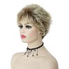 GNIMEGIL Old Lady Wig Blonde Hair Short Curly Wigs Natural Mommy Wig with Bangs for Women Heat Resistant Synthetic Cosplay Wig Halloween Costume for Women