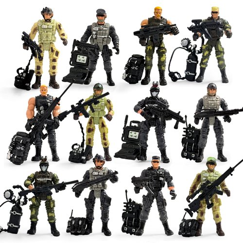 Baimiby 12 Pcs Army Men Action Figures,Military Soldier Toy Military Playset for Boys,US Army Men Action Figure with Weapon,Army Toy Set for Boys Age 4-7