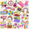 Zayvor Groovy 70s Temporary Tattoos Individually Bulk,Flower Power Daisy Floral Groovy Birthday Party,Good Vibes Rainbow Favors Goodie Bag Halloween Makeup Costume