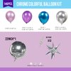 Chrome Purple and Blue Balloon Garland Arch Kit 130Pcs Double stuffed lilac Silver Metallic Balloons For 2024Graduation Galaxy Space Disco Theme Video Game for Euphoria Party birthday decorations