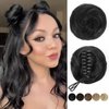 BOGSEA 2PCS Space Buns Hair Pieces,Mini Claw Clip in Hair Bun Hair Pieces Synthetic Scrunchies Princess Leia Buns Hair Extension Space Buns Clip in Hair Pieces for Women (Black)