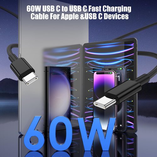 LOFPYE 3-Pack Black [3.3FT+3.3FT+6.6FT] 60W USB C to USB C Cable, Type C Fast Charging Cable for iPhone 16 15 Pro Plus Pro Max，for Galaxy S24 S23, for iPad Pro/Air, for MacBook Pro/Air and More