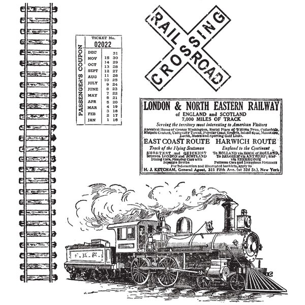 Stampers Anonymous CMS-127 Tim Holtz Cling Rubber Stamp Set, 7 by 8.5-Inch, On The Railroad
