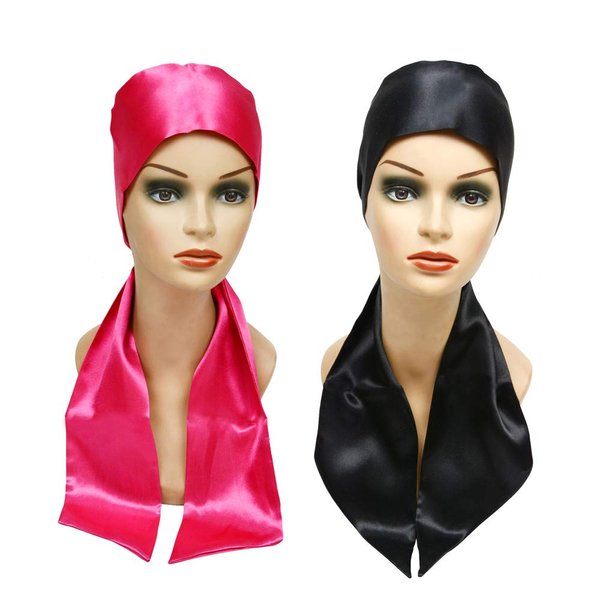 2 Pcs Satin Wrapping Head Scarf Wig Grip Band Fashion Headband for Laying Lace Frontal Wigs Non Slip Hair Wrap Headband for Yoga, Makeup, Facial, Sport (1 Pc Pink, 1 Pc Black)