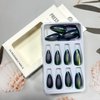 Cat Eye False Nails Press on Nails Medium Almond Shaped Dark Green Design Cat Eye Fake Nails Artificial Acrylic Nails Solid Colors Nails 24Pcs Full Cover Glossy Reusable Glue on Nails for Women