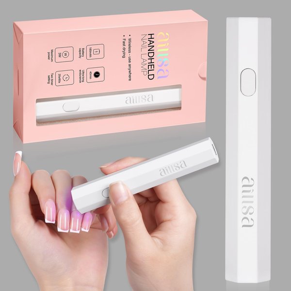 AILLSA Mini UV Light for Nails, Fast Drying Handheld LED Nail Lamp Small UV Gel Light Cordless Flash Cure Lamp Portable Single Finger Nail Lamp for Gel Nails (White)