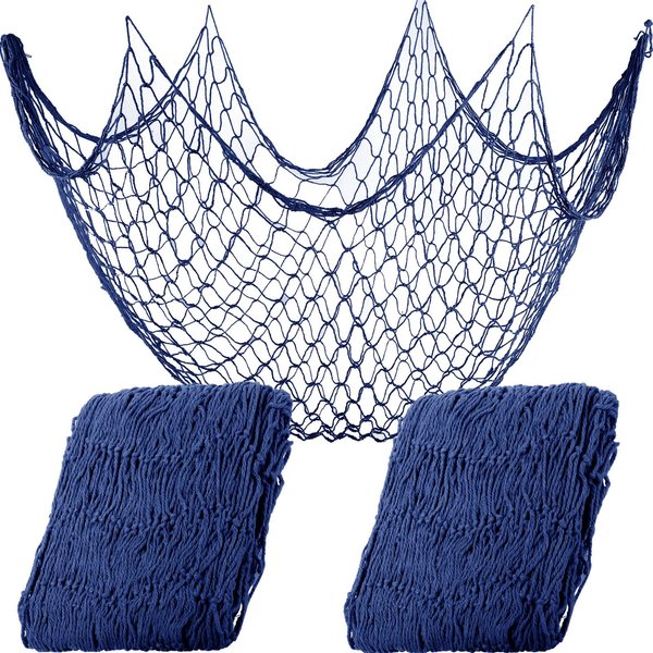 2 Pieces Fish Net Decorative 80 x 40 Inch, Wall Hanging Fishnet for Mermaid, Pirate, Nautical, Under The Sea Party Decorations, Ocean Themed Hawaii Beach Halloween Party Supplies (Dark Blue)