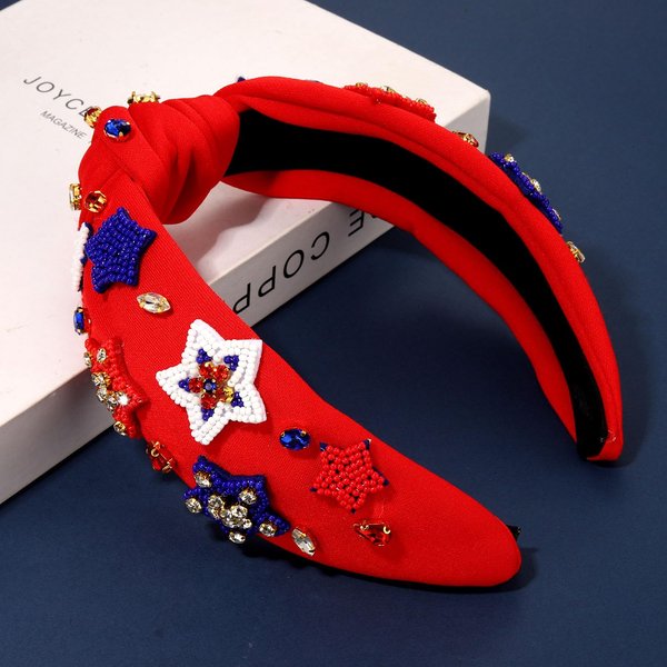 CEALXHENY 4th of July Headbands Accessories for Women American Flag Star USA Headbands Rhinestone Red White and Blue Patriotic Knotted Headbands Fourth of July Hair Accessories Outfits (Star A-Red)
