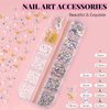 3D Nail Charms, Manicure Kit with Nail Rhinestone Glue Gel (UV Curing), Butterfly Colorful Flower Starry AB Gems Caviar Beads Half Round Pearl & Flatback Glass AB + Clear Crystal with Dotting Tools