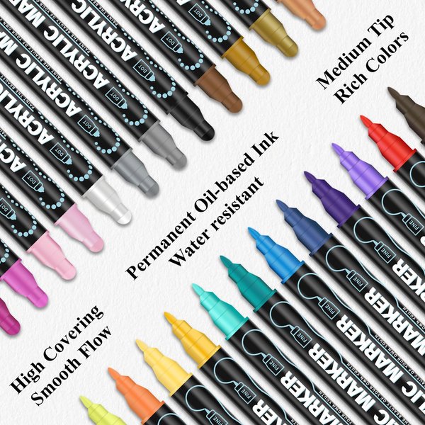 Acrylic Paint Markers, 24 Colors Paint Pens Acrylic Markers, Dual Tip with Dot & Fine Point Acrylic Paint Pens for Rock Painting, Wood, Canvas, Glass, Stone, Ceramic– Art Supplies & Craft Supplies.