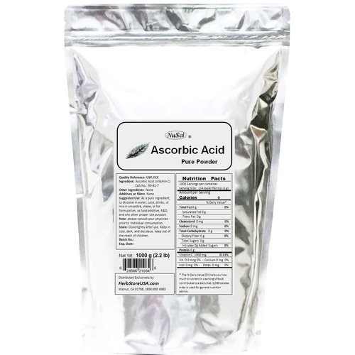 NuSci Ascorbic Acid Vitamin C Pure Powder USP & FCC Quality (500 Grams (1.1 lb)) GMO Free Non-Irradiated