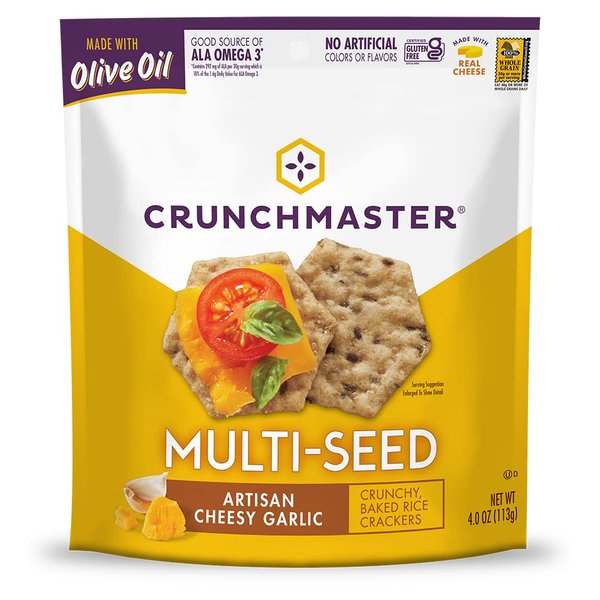 Crunchmaster Multi-Seed Crackers, Artisan Cheesy Garlic Bread, 4 Ounce