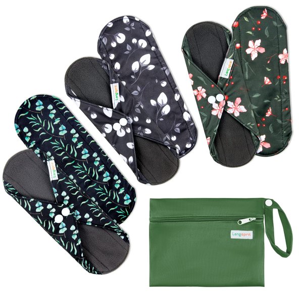 7pcs Set 1 pc Mini Wet Bag +6pcs Absorbent Reusable Sanitary Pads/Washable Bamboo Cloth Menstrual Pads(Winter,M)