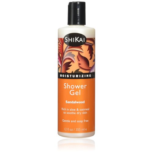 ShiKai Daily Moisturizing Shower Gel (Sandalwood, 12oz) | With Hydrating Aloe Vera & Oatmeal | Scented Body Wash for Dry Skin Relief