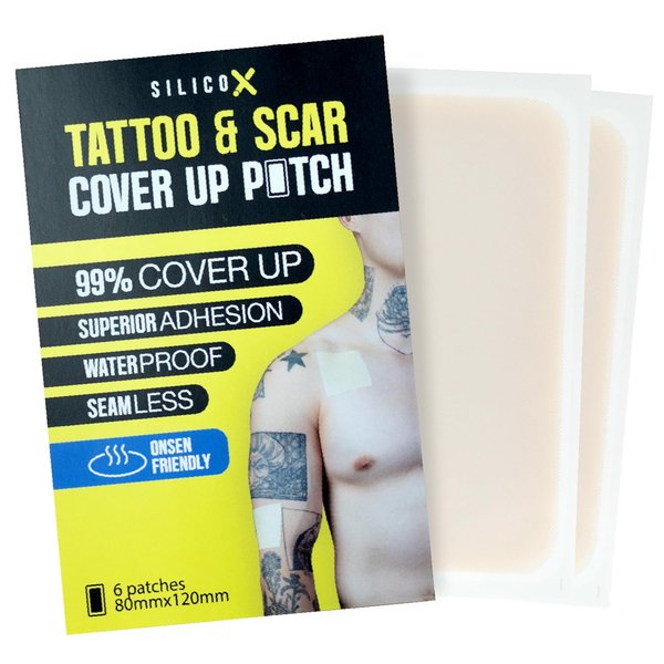 Waterproof Tattoo Cover Up Patch (Nude for Asians, 6Pcs) Vitiligo & Birthmark Cover Up, Non See Through Scar Cover Up, Onsen-Friendly by SilicoX
