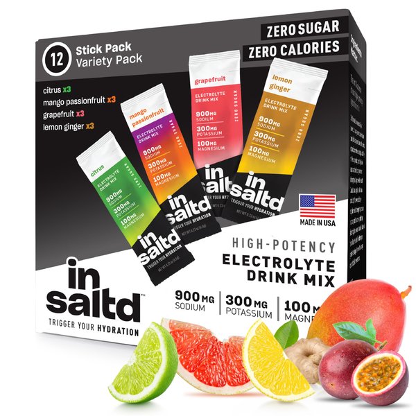 INSALTD™ Sugar Free Electrolytes Powder Packets with No Stevia Aftertaste | High-Potency Hydration Packets | Keto Electrolyte Drinks | Intermittent Fasting Drink Mix | 12 Pack (Variety Pack)