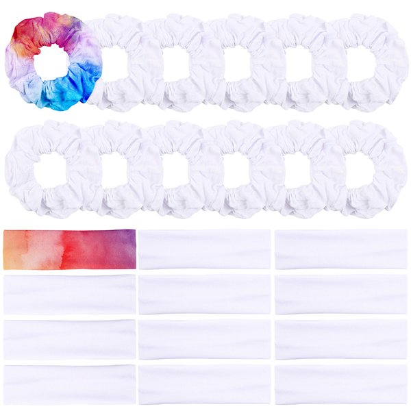 WATINC 24 Pcs White Scrunchies Hairbands for Tie Dye DIY Plain Cotton Hair Scrunchie Elastic Headband Scrunchy Traceless Hair Ties Ponytail Holder Hair Accessories for Women
