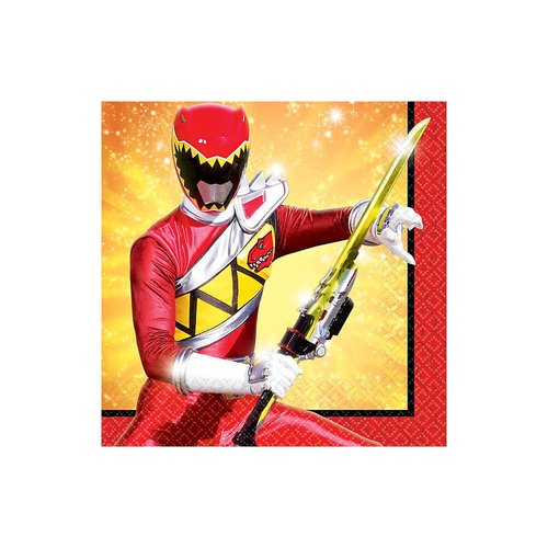 amscan Power Rangers Dino Charge™ Beverage Napkins, Party Favor, Red, 5" x 5"