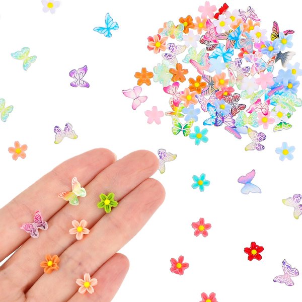 Molain 100Pcs Mini Resin Butterflies Flowers, Miniature Dollhouse Accessories Tiny Butterflies for Crafts, Mini Resin Flowers Figurines for DIY Fairy Garden Dollhouse Micro Landscaping Decoration