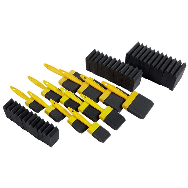 Foam Paint Brush Value Pack (48 Pieces). Contains 4 Each 1", 2" and 3" Brushes with reusables Handles and 12 Each 1", 2" and 3" Refills.