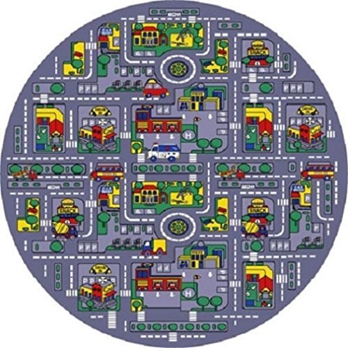 Champion Rugs Race Track City Traffic MAP Non Slip/Gel Back Area Rug (8 FT X 8 FT (Round))