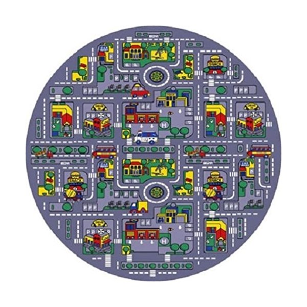 Champion Rugs Race Track City Traffic MAP Non Slip/Gel Back Area Rug (8 FT X 8 FT (Round))