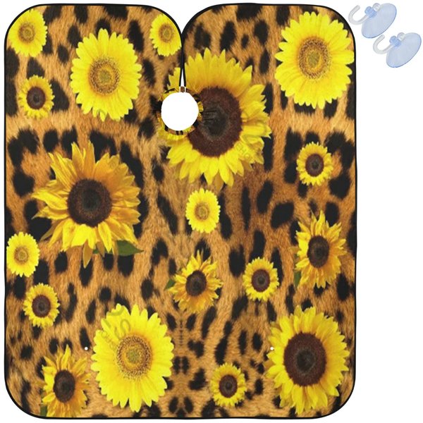 visesunny Barber Cape Classic Sunflower Leopard Print Polyester Hair Cutting Salon Cape Apron Anti-Static Haircut Water-Resistant Shaving Cloth Beard Shaving Bib Hairdressing Cape
